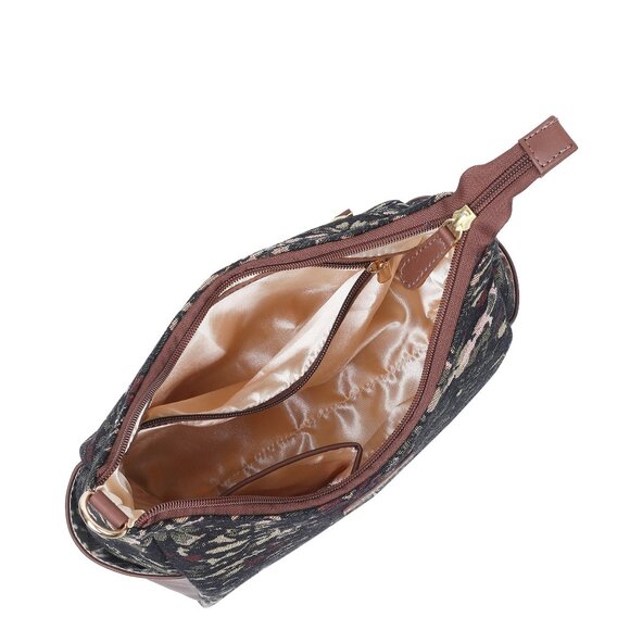 Women's Hobo Bag in Vintage Pattern Tapestry Fabric & Leather Crossbody Sling - Picture 5 of 8